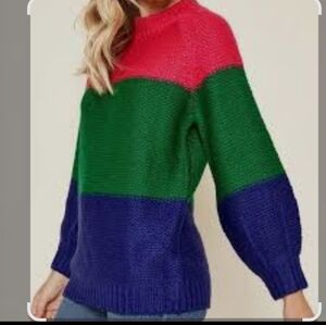 Sugarlips Colorblock Sweater - Pink, Green, and Blue